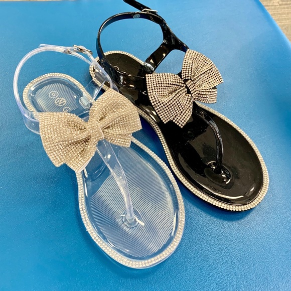 rhinestone bow jelly sandals